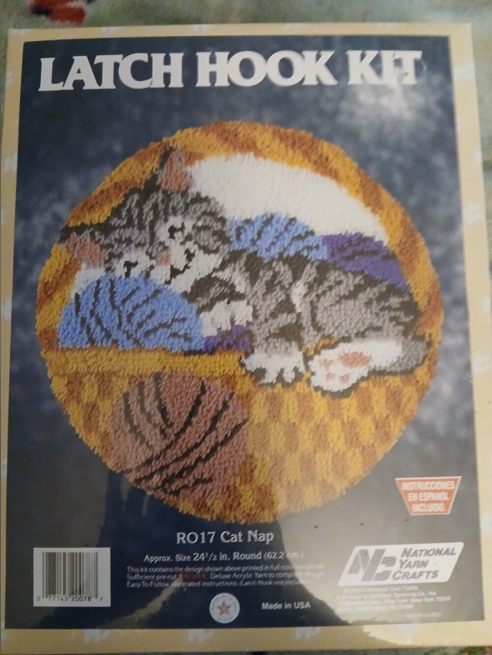 Vintage Latch Hook Kit - Cat Nap Kit # R017 New In Box National Yarn Crafts